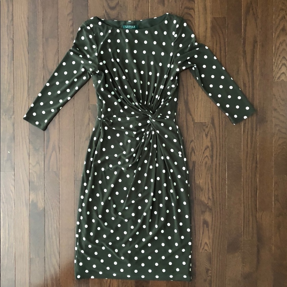 Ralph Lauren sz 4 Olive&Cream Polka Dot MIDI Dress